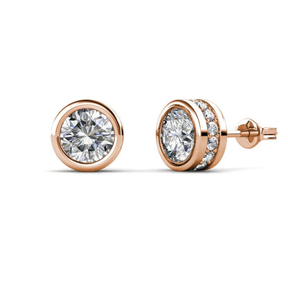 White Gold Plated Stud Earrings with 34 Simulated Diamond Crystals, 25mm Diameter, Hypoallergenic Lead & Nickel Free