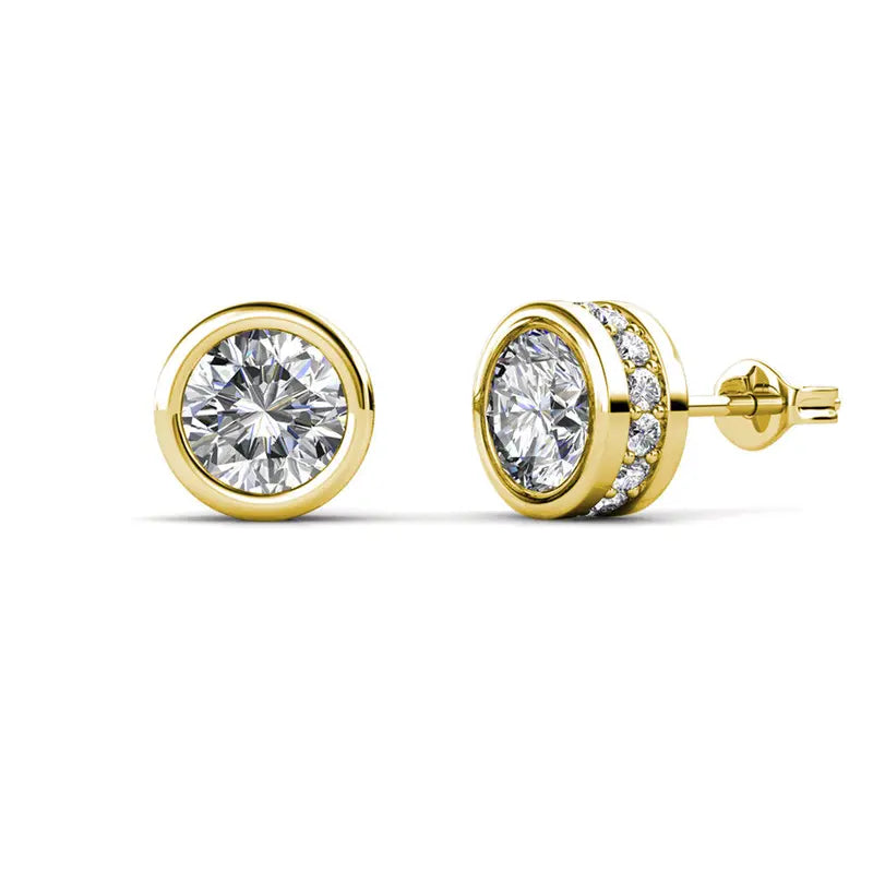White Gold Plated Stud Earrings with 34 Simulated Diamond Crystals, 25mm Diameter, Hypoallergenic Lead & Nickel Free