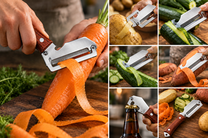 Stainless Steel Peeler—Multifunctional Household Peeler with Bottle Opener and Rosewood Handle for Peeling Fruits and Vegetables in the Kitchen