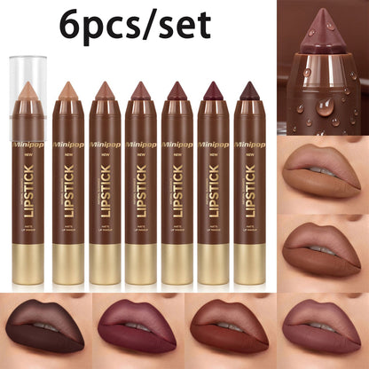 6Pcs/set Mauve Matte Brown Lip Liner and Lipstick Combo Set Kit