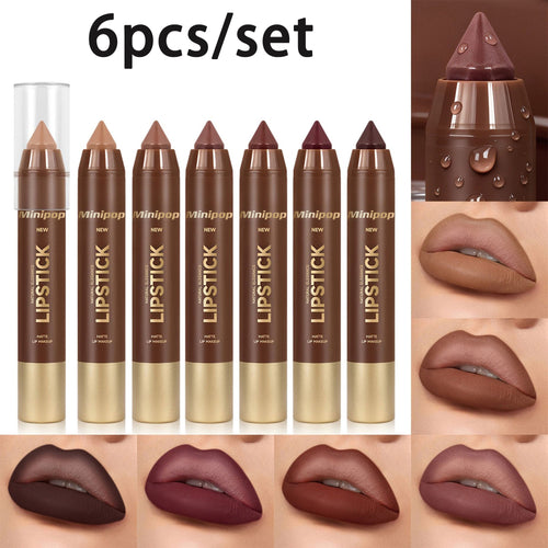 6Pcs/set Mauve Matte Brown Lip Liner and Lipstick Combo Set Kit