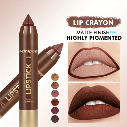6Pcs/set Mauve Matte Brown Lip Liner and Lipstick Combo Set Kit