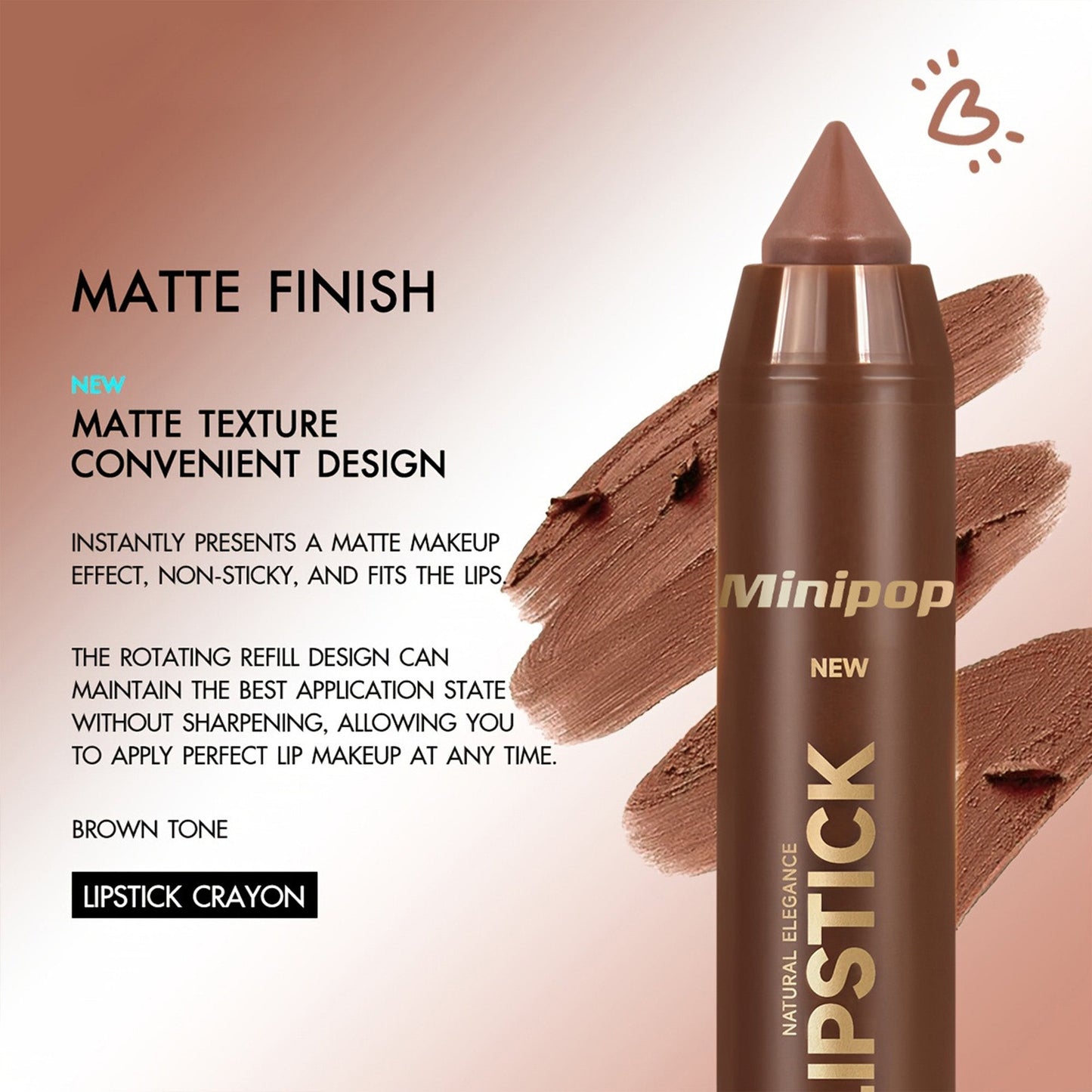6Pcs/set Mauve Matte Brown Lip Liner and Lipstick Combo Set Kit