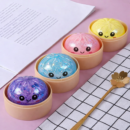 Colorful Dumpling Stress Balls Fidget Sensory Toy,Squeeze Dough Ball Stress Relief Hand Toy,Bun with Food Steamer Stretchy Desk Toys