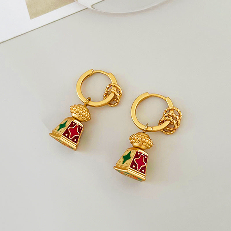 Chinese-Style Retro Enamel Oil-Drip Earrings for Women, Unique Design, Elegant and Chic, Luxury High-End Vintage Jewelry