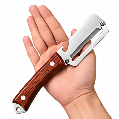 Stainless Steel Peeler—Multifunctional Household Peeler with Bottle Opener and Rosewood Handle for Peeling Fruits and Vegetables in the Kitchen