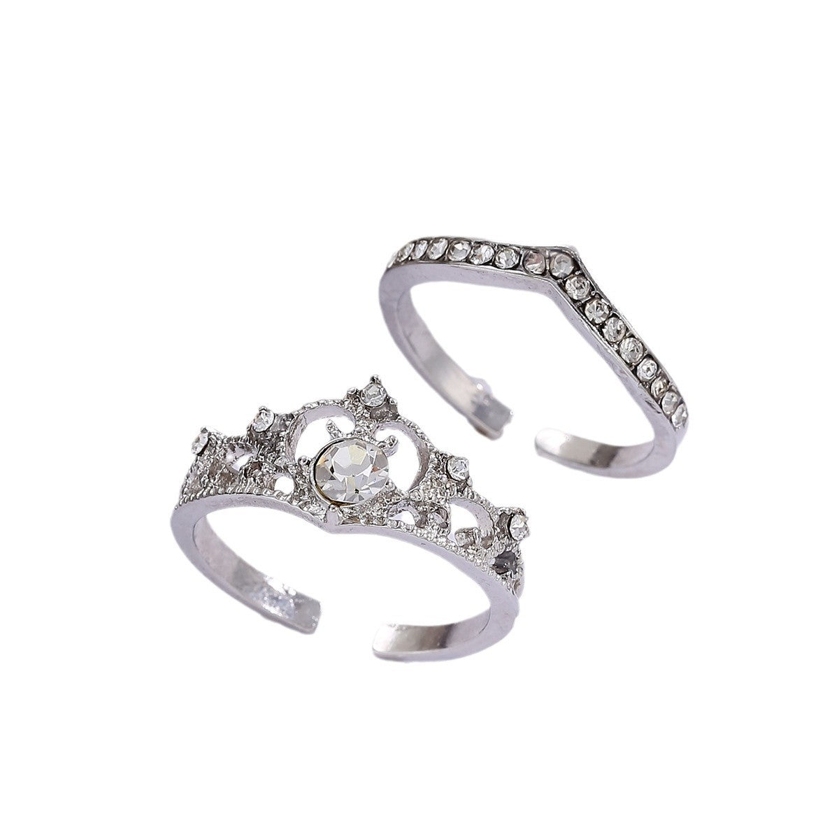 Crown & Sparkle Stackable Ring Set – Regal Glamour