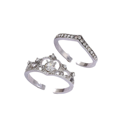 Crown & Sparkle Stackable Ring Set – Regal Glamour