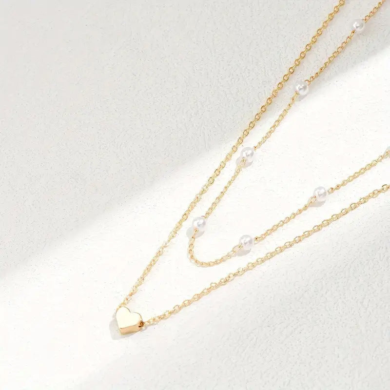 Delicate Double Chain Heart Necklace