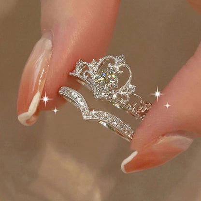 Crown & Sparkle Stackable Ring Set – Regal Glamour