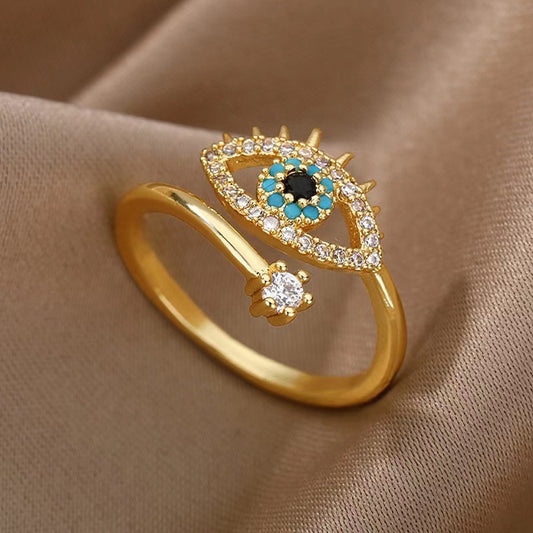 Turquoise Evil Eye & Sparkle Accent Ring