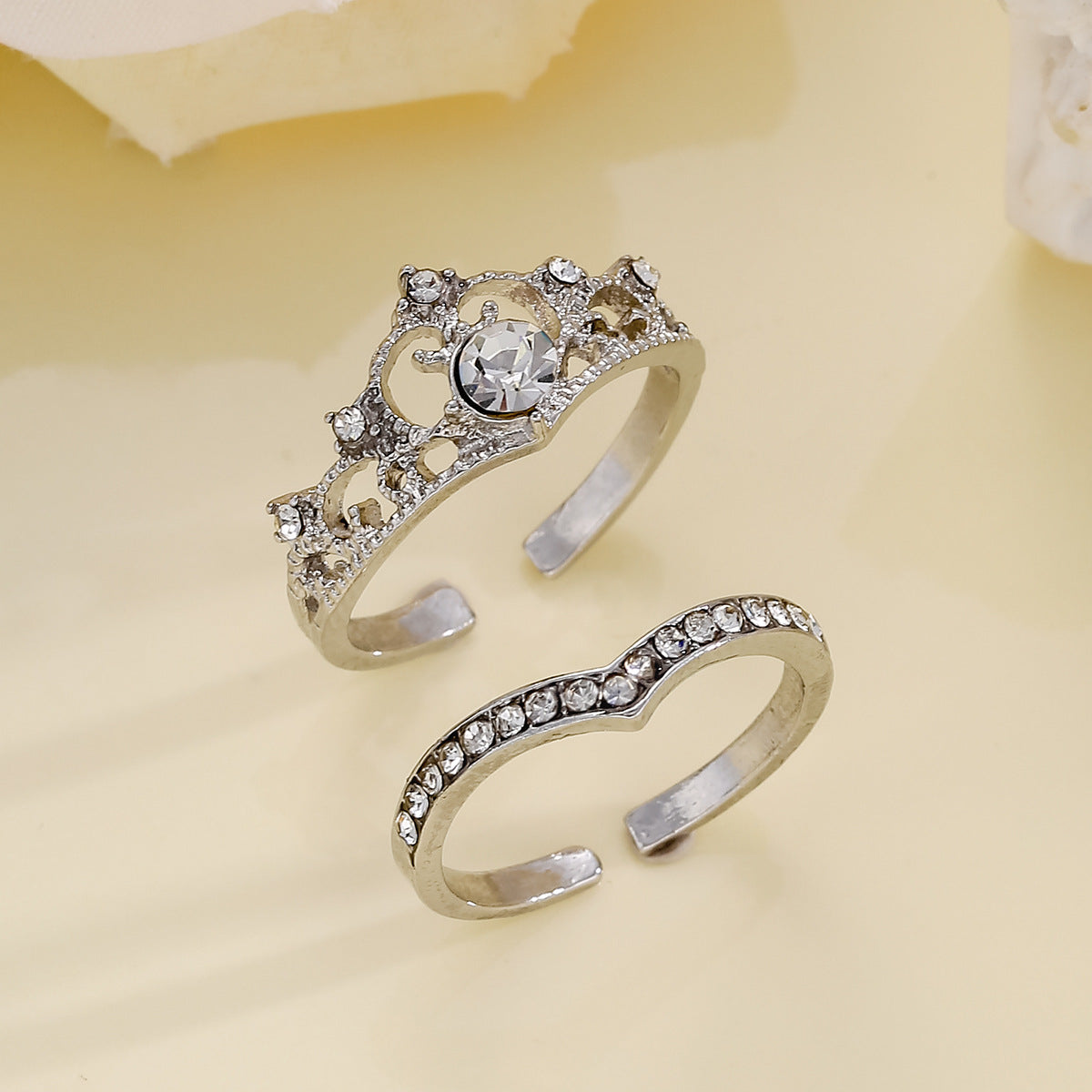 Crown & Sparkle Stackable Ring Set – Regal Glamour