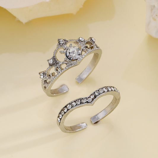 Crown & Sparkle Stackable Ring Set – Regal Glamour