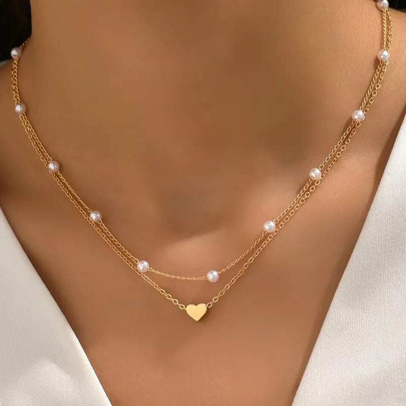 Delicate Double Chain Heart Necklace