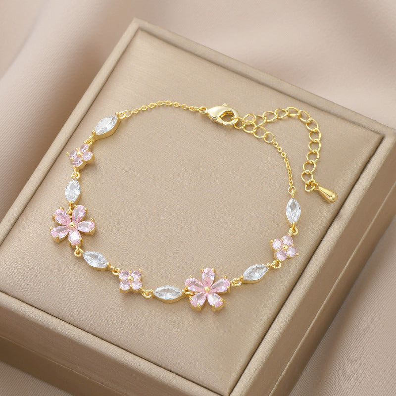 Pink Cherry Blossom Sparkle Bracelet – Spring Romance