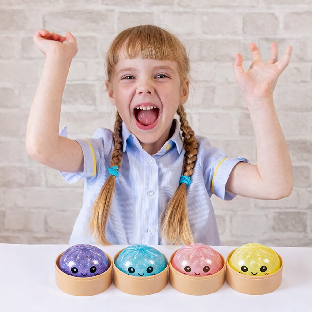 Colorful Dumpling Stress Balls Fidget Sensory Toy,Squeeze Dough Ball Stress Relief Hand Toy,Bun with Food Steamer Stretchy Desk Toys