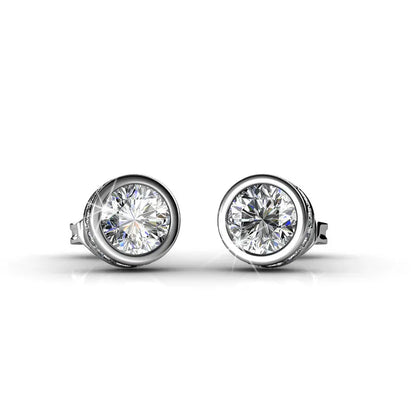 White Gold Plated Stud Earrings with 34 Simulated Diamond Crystals, 25mm Diameter, Hypoallergenic Lead & Nickel Free
