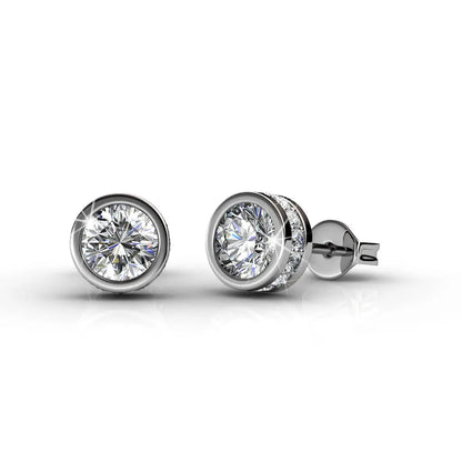 White Gold Plated Stud Earrings with 34 Simulated Diamond Crystals, 25mm Diameter, Hypoallergenic Lead & Nickel Free