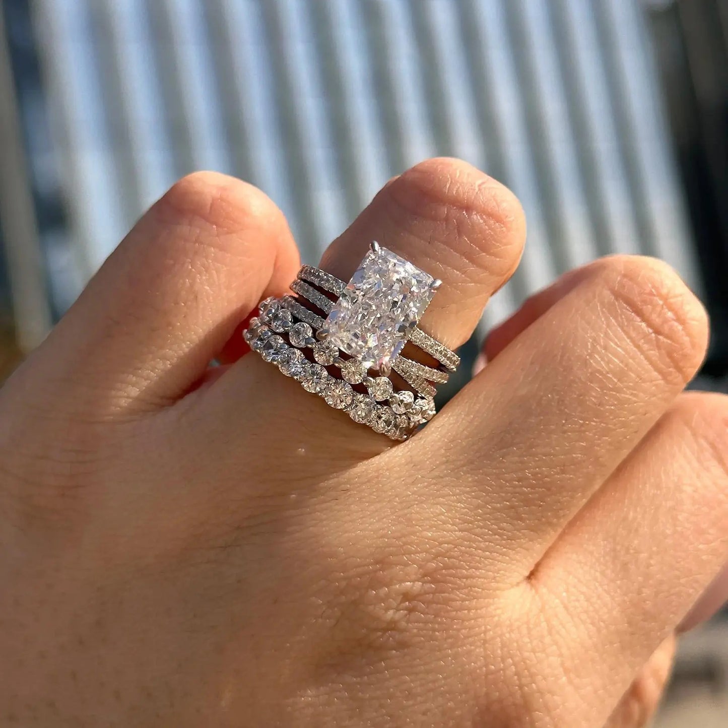 4.0ct Radiant Cut Stackable Bridal Ring Set of 4