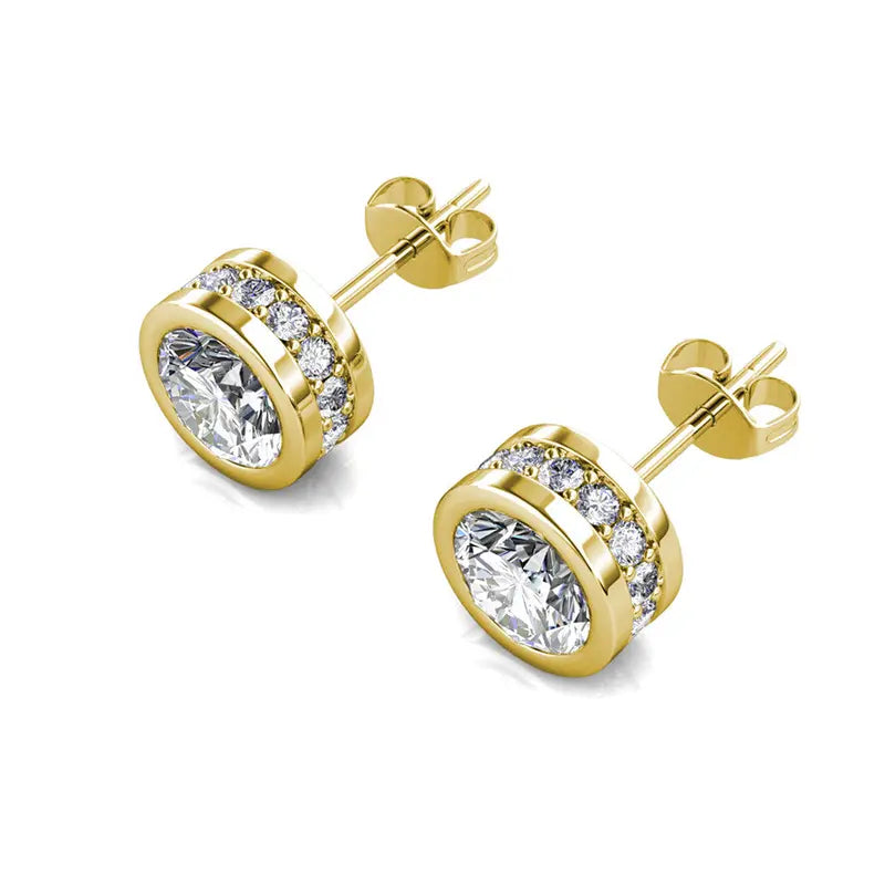White Gold Plated Stud Earrings with 34 Simulated Diamond Crystals, 25mm Diameter, Hypoallergenic Lead & Nickel Free