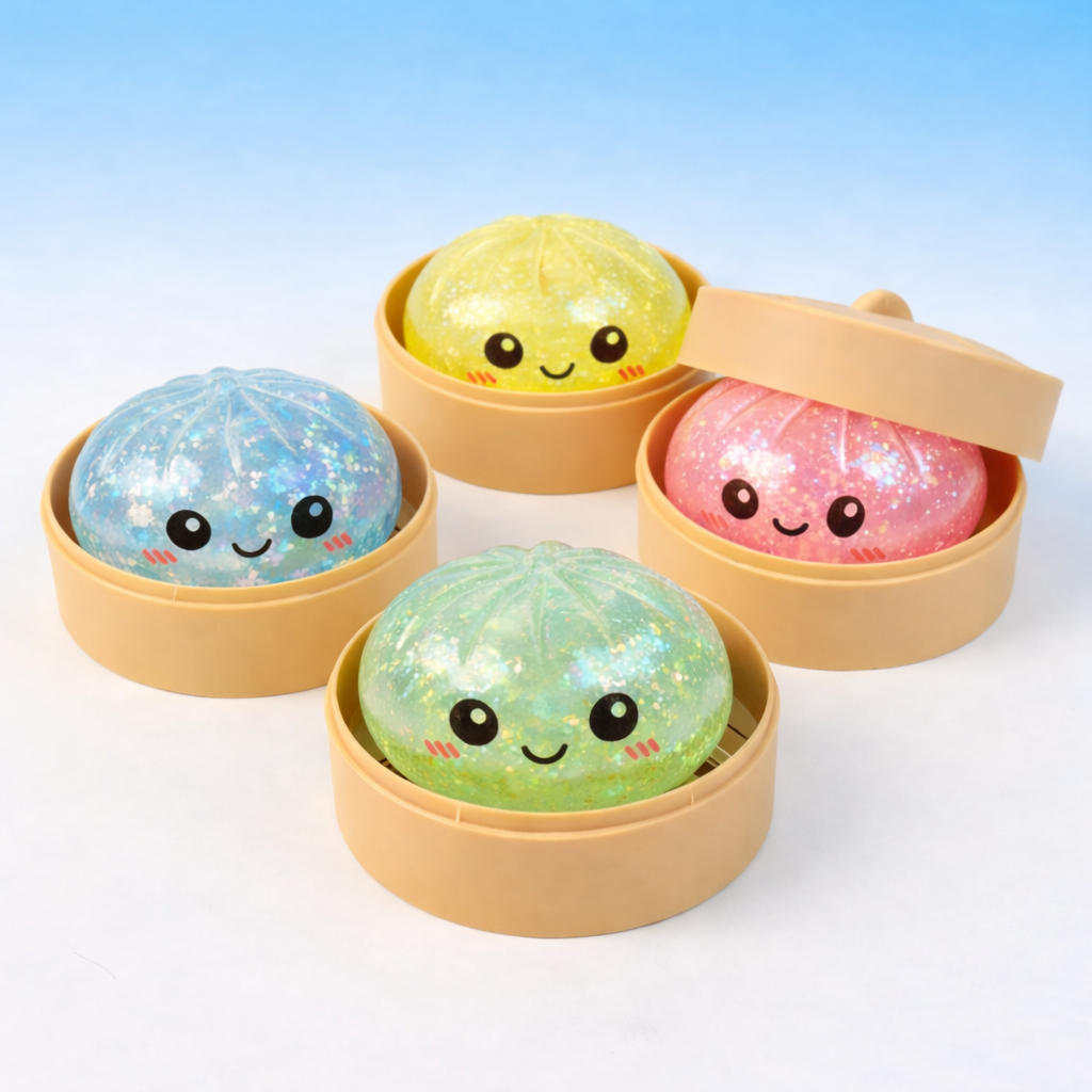Colorful Dumpling Stress Balls Fidget Sensory Toy,Squeeze Dough Ball Stress Relief Hand Toy,Bun with Food Steamer Stretchy Desk Toys