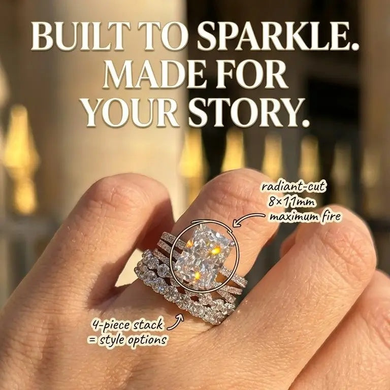 4.0ct Radiant Cut Stackable Bridal Ring Set of 4