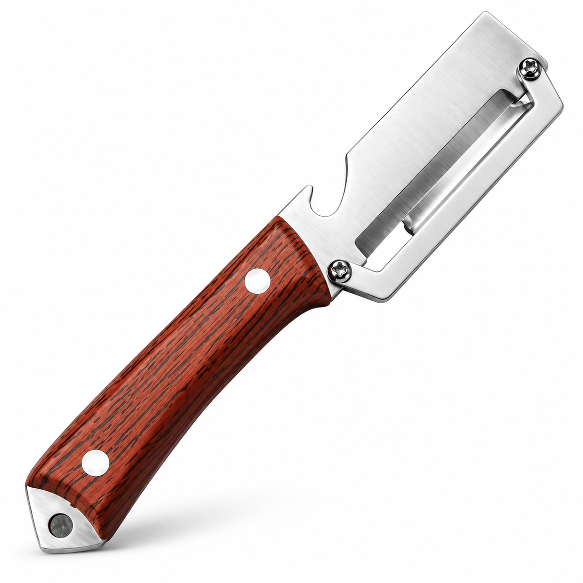 Stainless Steel Peeler—Multifunctional Household Peeler with Bottle Opener and Rosewood Handle for Peeling Fruits and Vegetables in the Kitchen