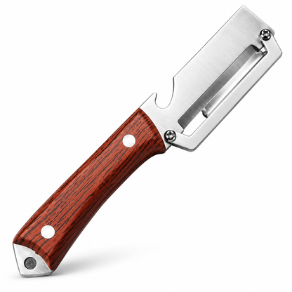 Stainless Steel Peeler—Multifunctional Household Peeler with Bottle Opener and Rosewood Handle for Peeling Fruits and Vegetables in the Kitchen